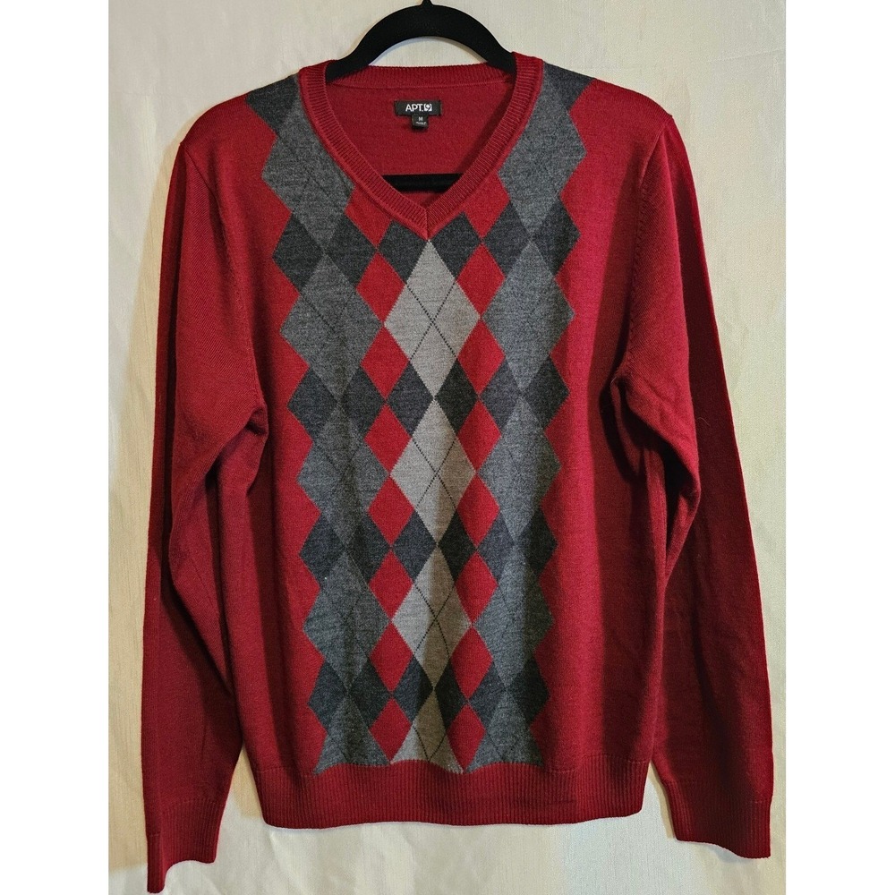 Apt 9 Burgundy Pullover Sweater Men's Size Medium 50% Merino Wool 50% Acrylic